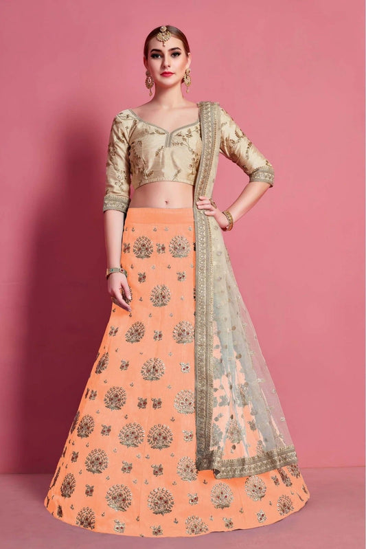 Orange Art Silk Embroidery Lehenga Choli NCLC10810548