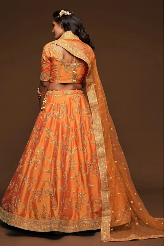 Orange Art Silk Lehenga Choli NCLC10110346