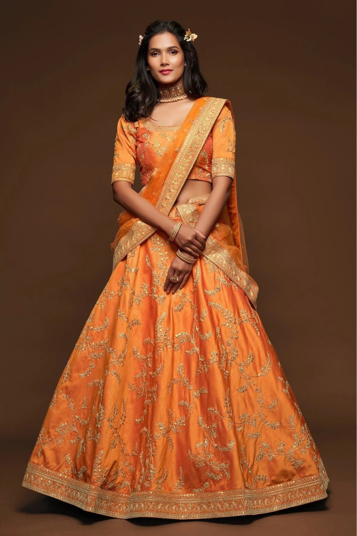 Orange Art Silk Lehenga Choli NCLC10110346