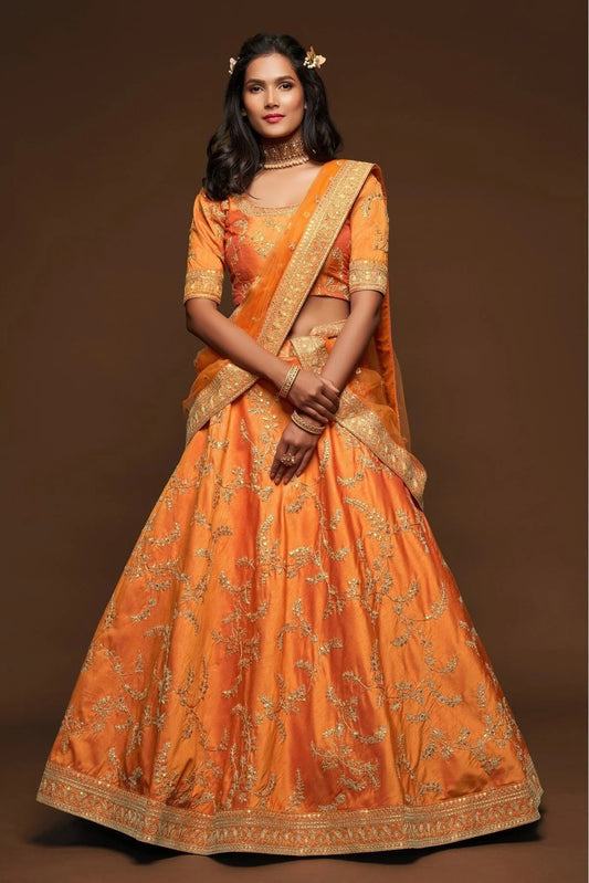 Orange Art Silk Lehenga Choli NCLC10110346
