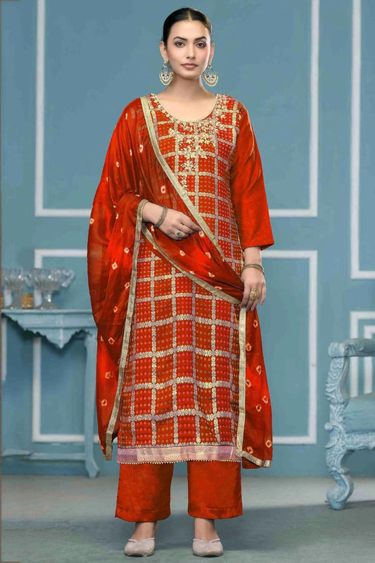 Orange Banarasi Cotton Pant Style Suit NCSM11110711