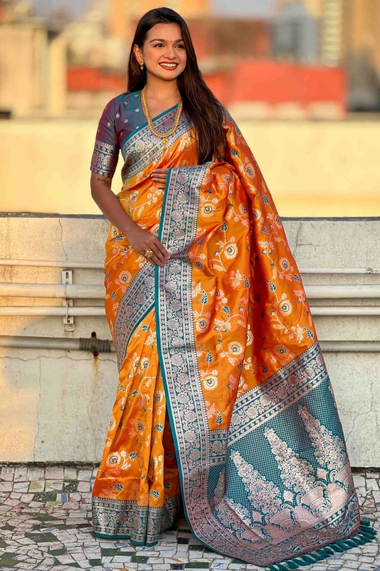 Orange Banarasi Silk Meenakari Traditional Saree NCSD11110444