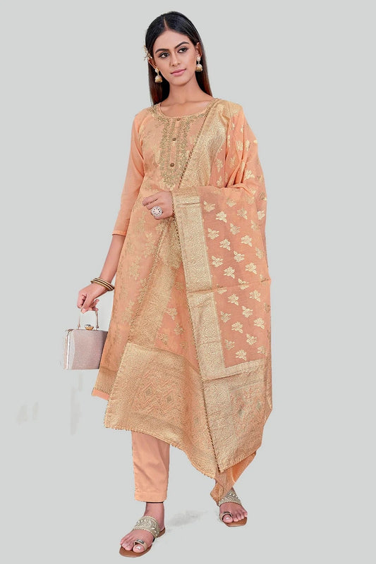 Orange Chanderi Silk Pant Style Suit NCSM11112393