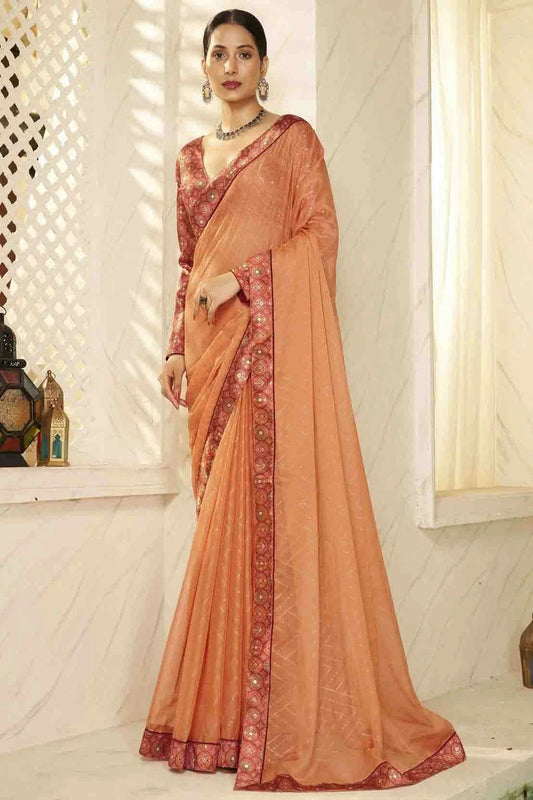 Orange Chiffon Digital Foil Printed Designer Saree NCSD11110392
