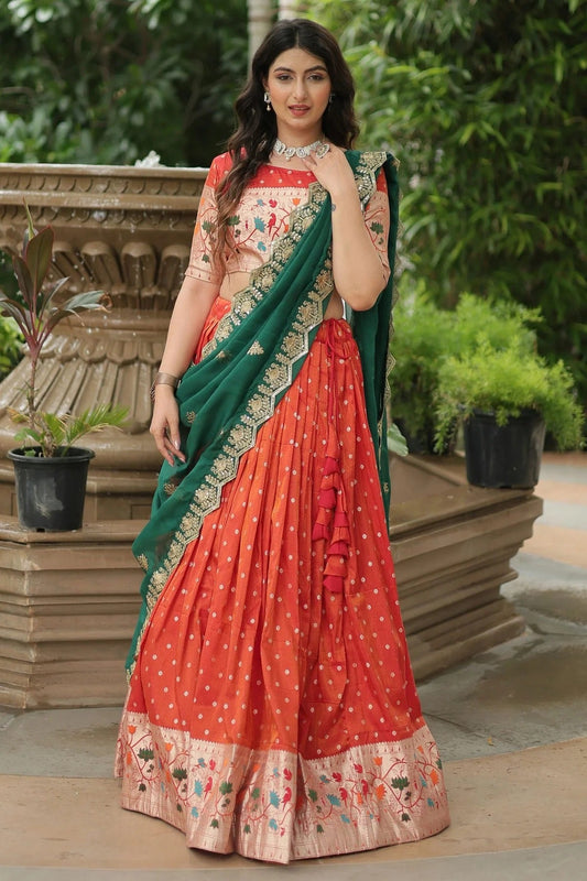 Orange Cosmos Jacquard Embroidery Lehenga Choli NCLC11112000