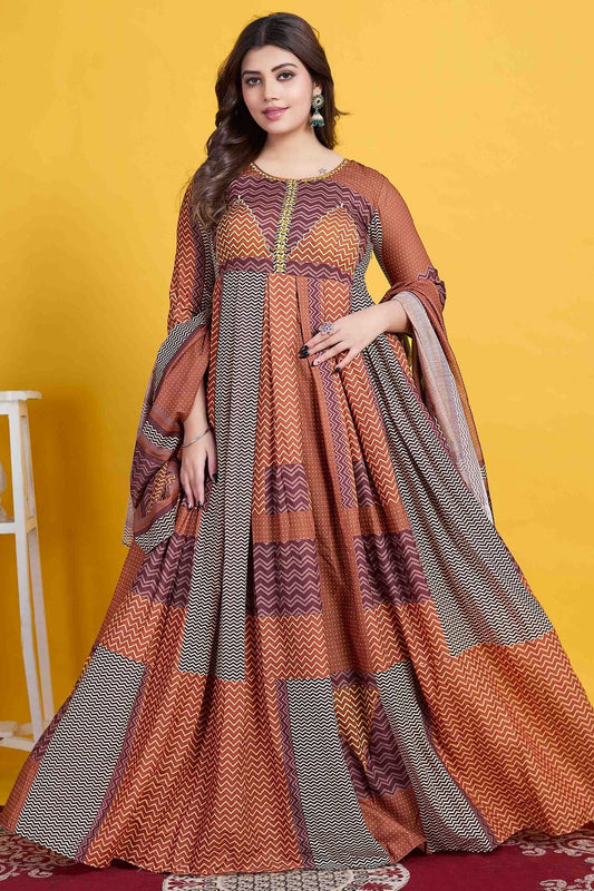 Orange Cotton Stitched Anarkali Suit NCSS11410191