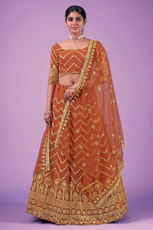 Orange Embroidery Georgette Lehenga Choli NCLD10810357
