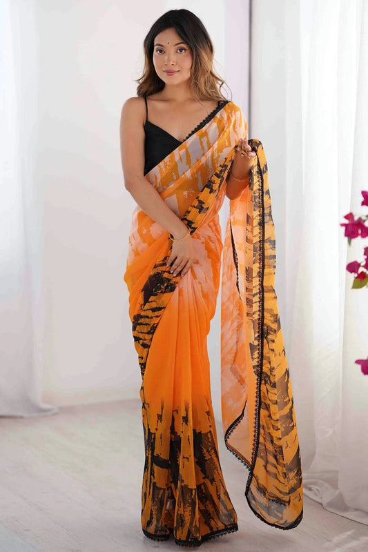 Orange Georgette Printed Saree NCSD11110132