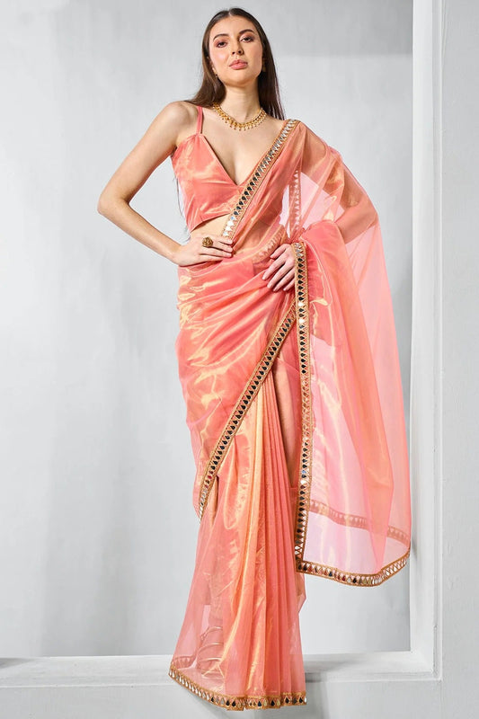 Orange Gold Tissue Net Designer Saree NCSD11111790