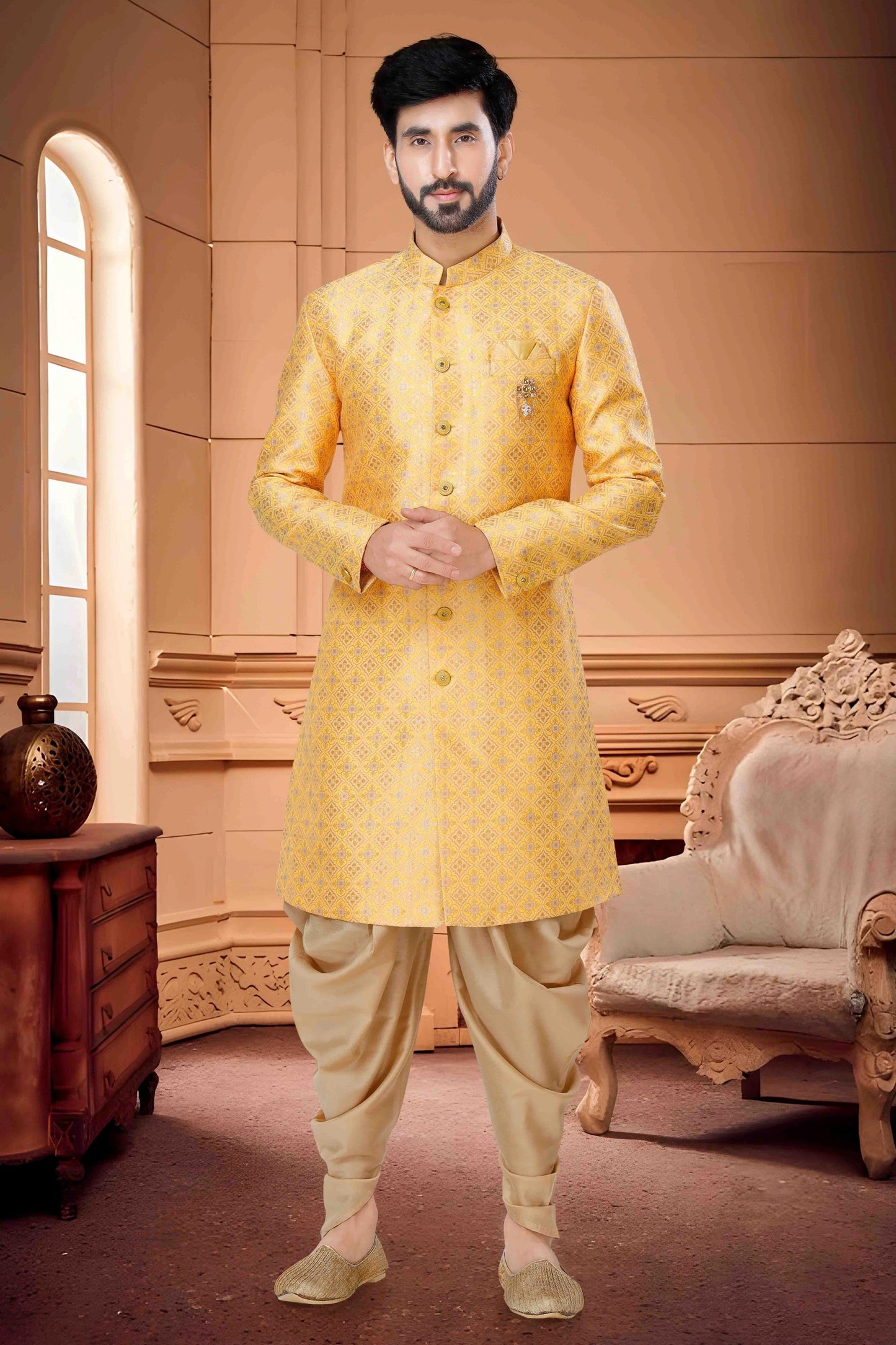 Orange Indo Western In Silk NCSH11310216