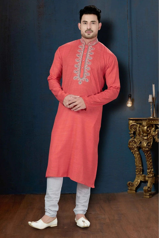 Orange Kurta Pajama In Cotton NCKP10410616