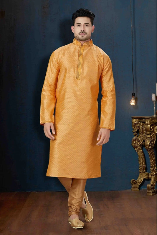 Orange Kurta Pajama In Jacquard NCKP10410627