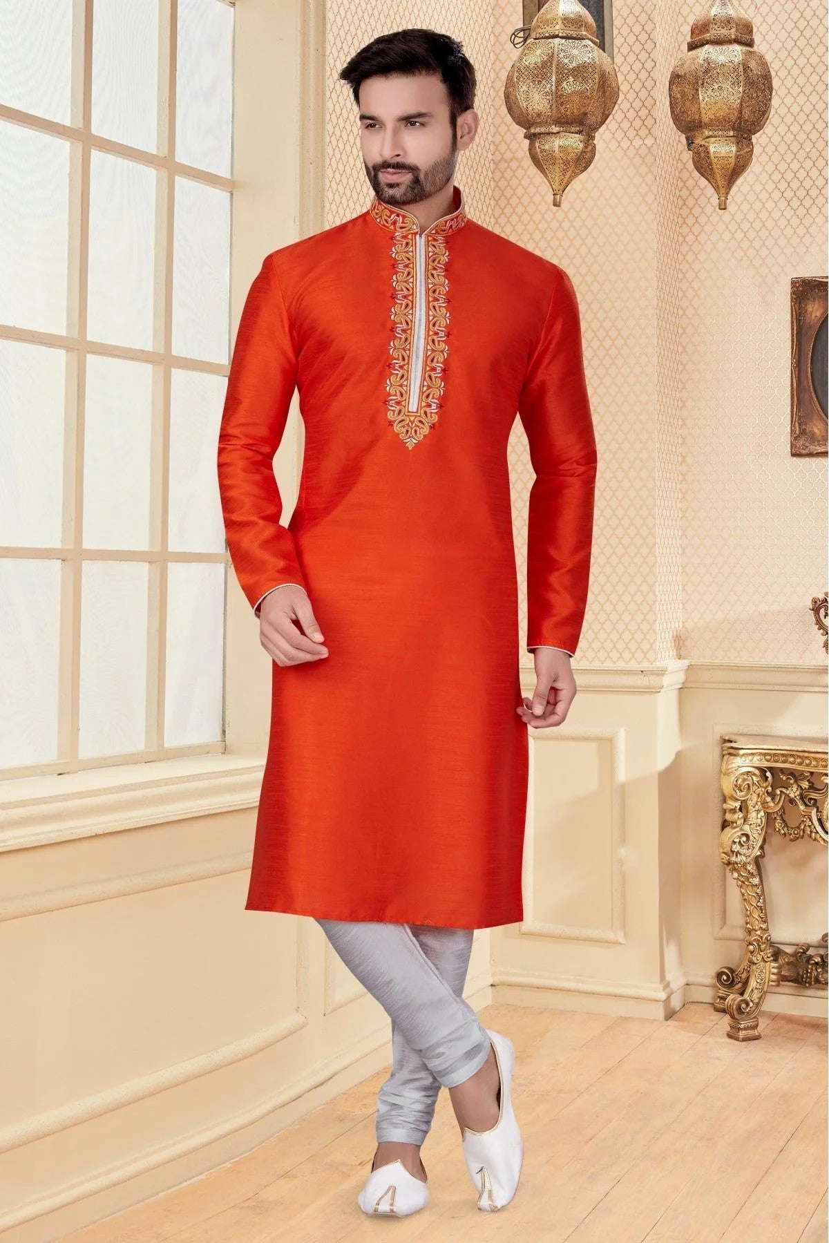 Orange Kurta Pajama In Silk Dupion NCKP10410654