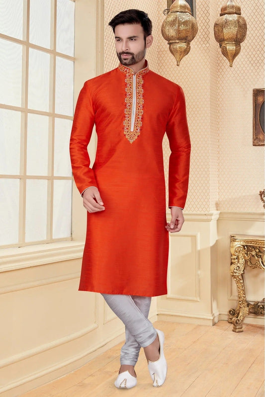 Orange Kurta Pajama In Silk Dupion NCKP10410654