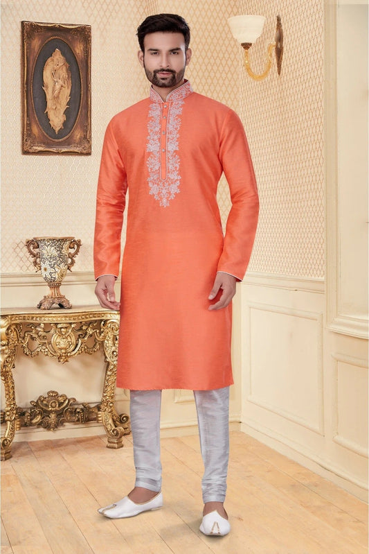Orange Kurta Pajama In Silk Dupion NCKP10410658-10