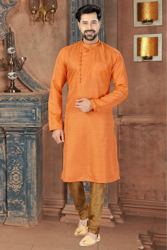 Orange Kurta Pajama In Silk NCKP10410640