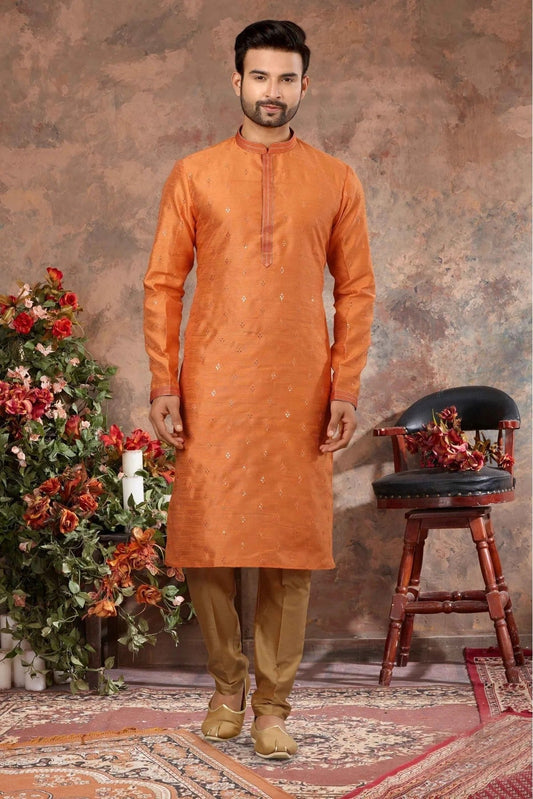 Orange Kurta Pajama In Silk NCKP10410672