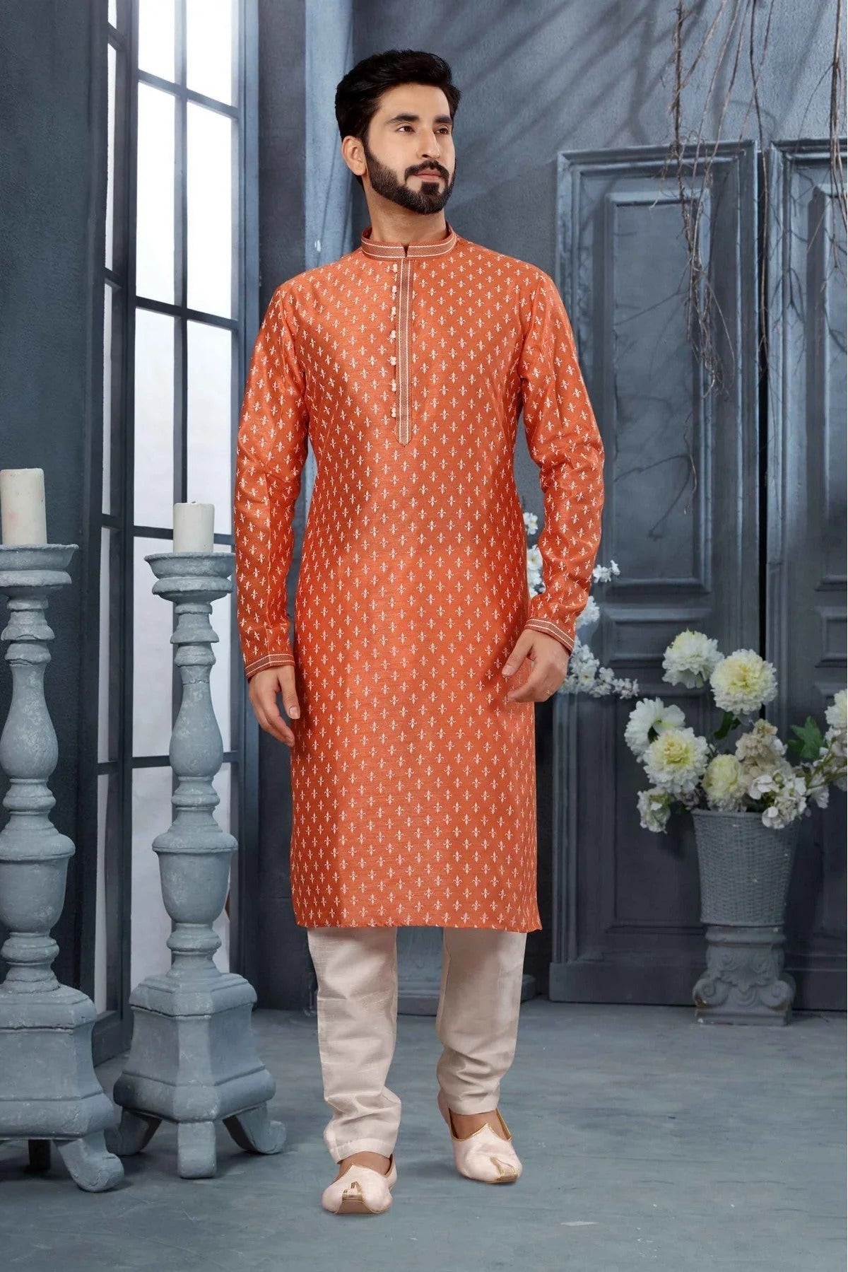 Orange Kurta Pajama In Silk NCKP10410702