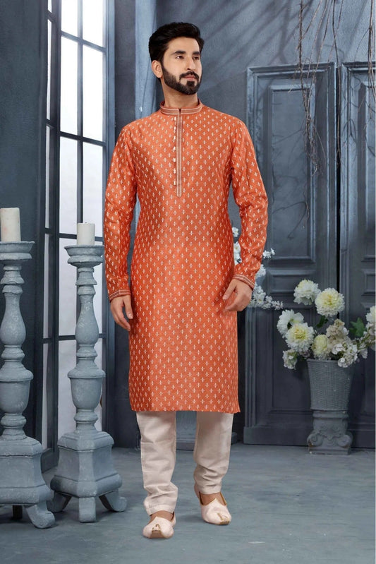 Orange Kurta Pajama In Silk NCKP10410702