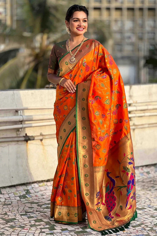 Orange Meenakari Soft Silk Paithani Sarees  NCSD11110615