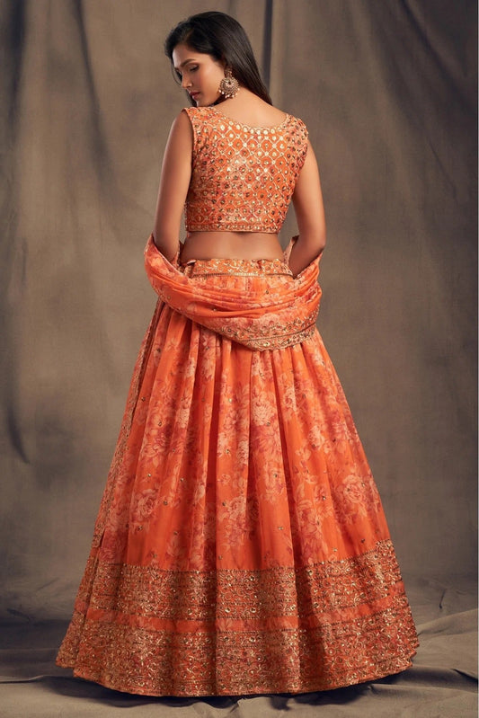 Orange Organza Lehenga Choli NCLC10110331
