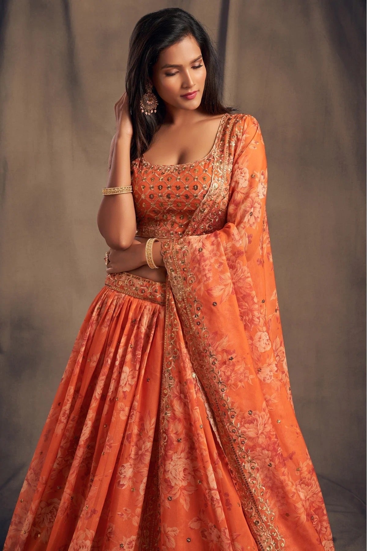 Orange Organza Lehenga Choli NCLC10110331