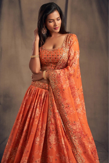 Orange Organza Lehenga Choli NCLC10110331