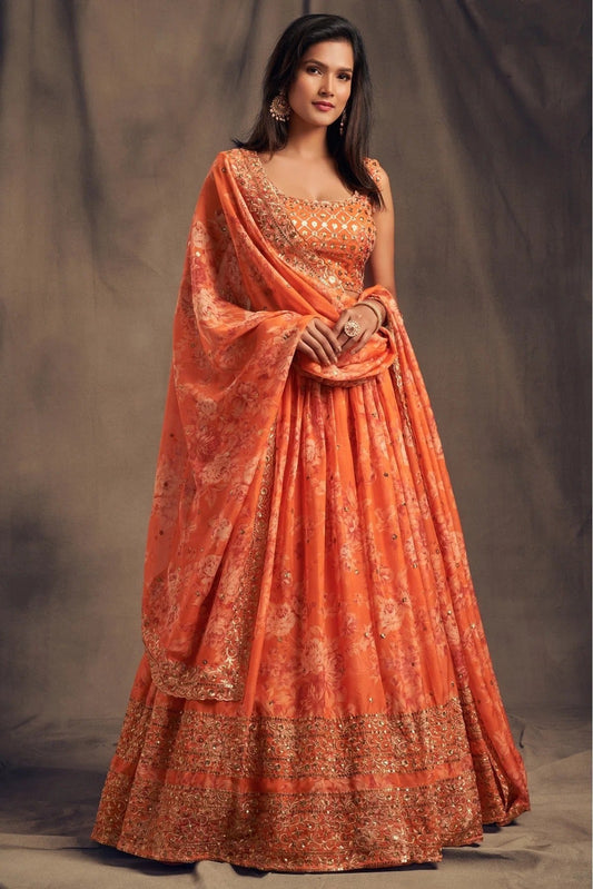 Orange Organza Lehenga Choli NCLC10110331