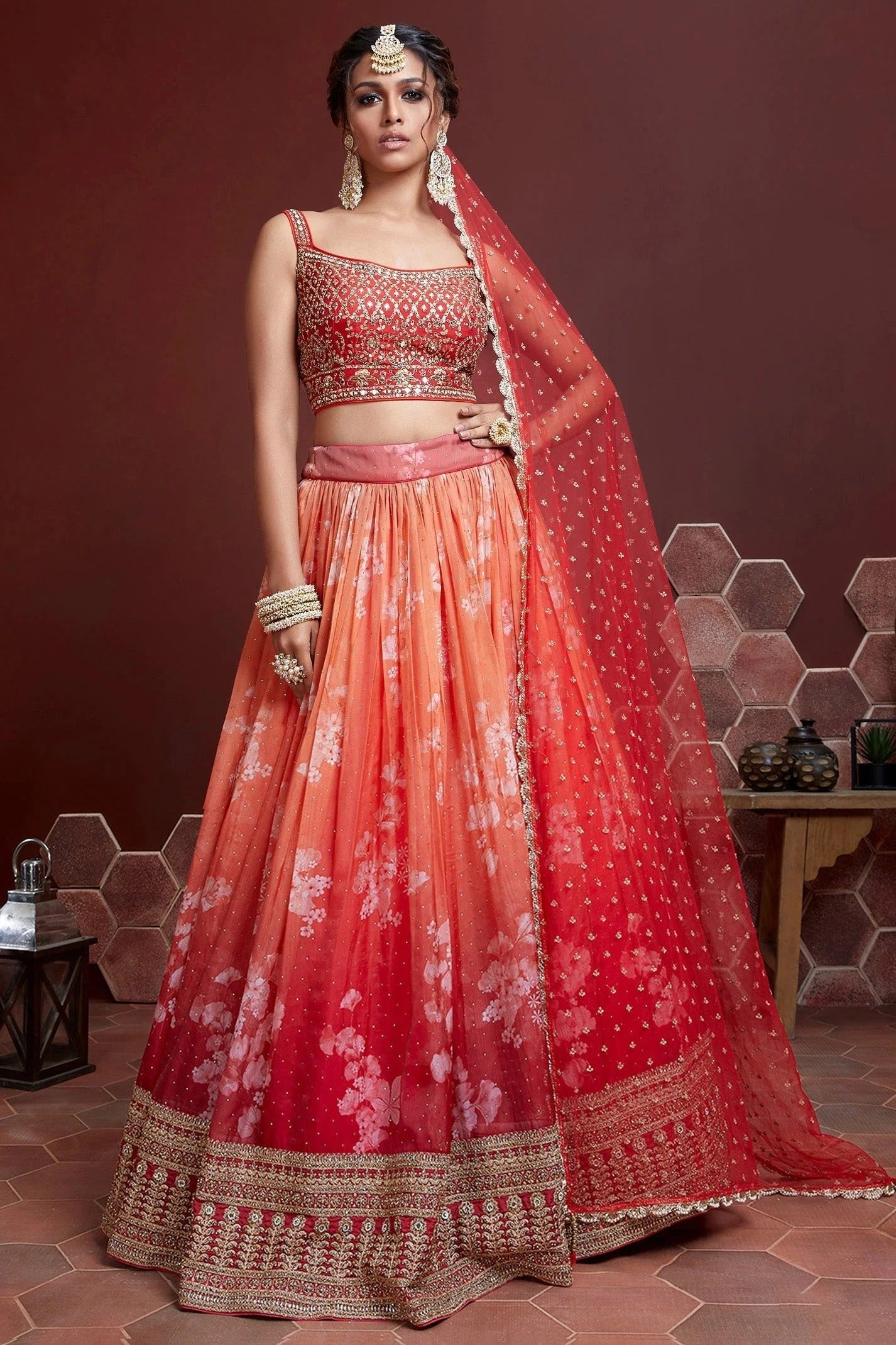 Orange Organza Silk Designer Lehenga Choli NCLC10110387