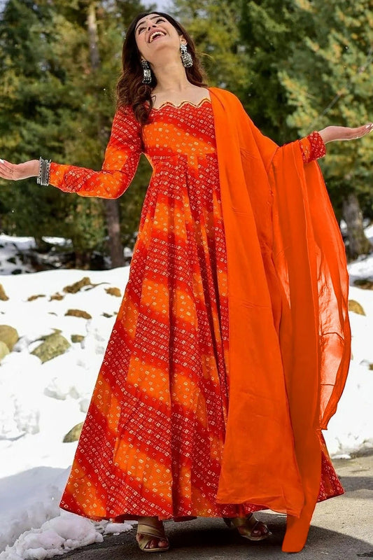 Orange Rayon Stitched Gown NCGW11111375
