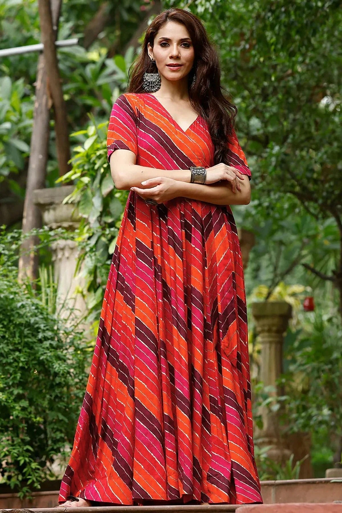 Orange Rayon Stitched Gown NCGW11111378