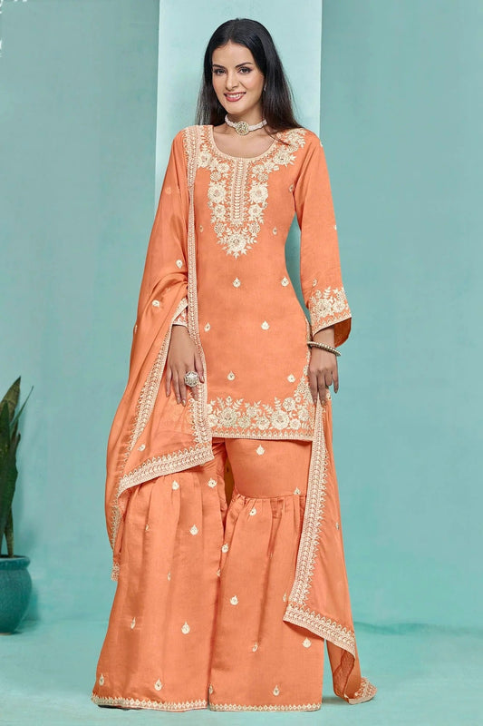 Orange Roman Silk Sharara Suit NCSM10510218