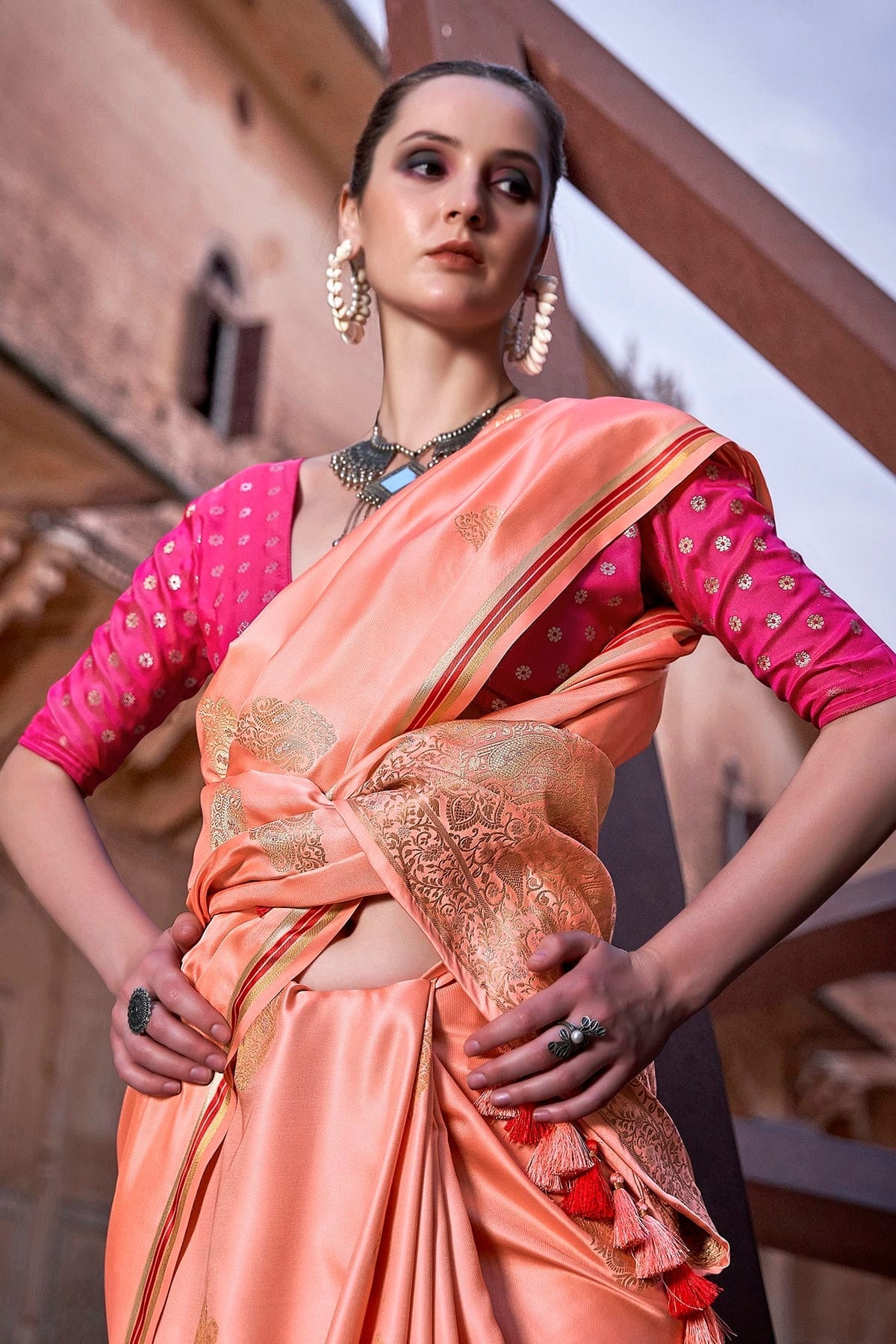 Orange Satin Silk Saree NCSD11112504