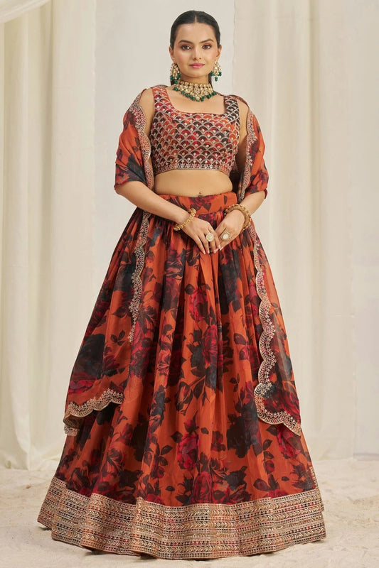 Orange Semi Stitched Organza Lehenga Choli NCLC10810179