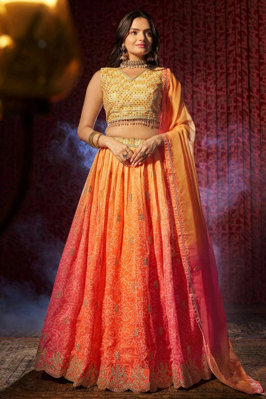 Orange Semi Stitched Organza Lehenga Choli NCLC10810186