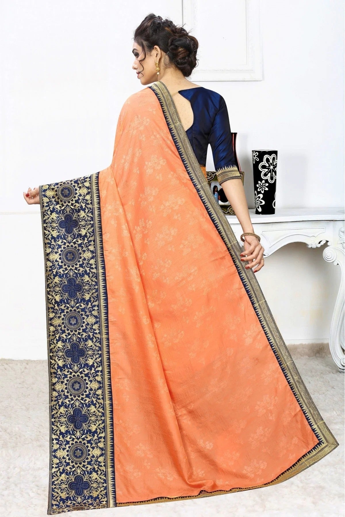 Orange Silk Jacqaurd Embroidery Saree NCSD11210817