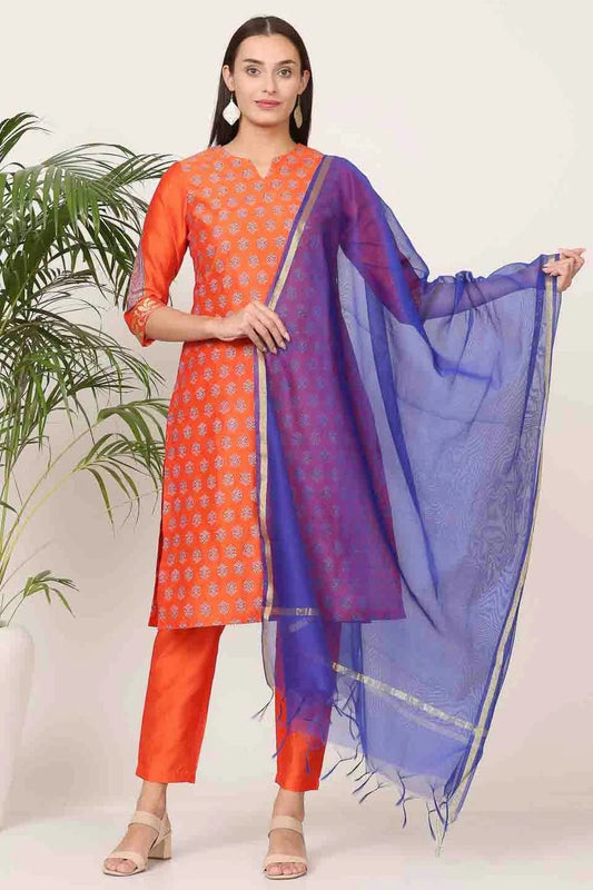 Orange Silk Stitched Suit NCSS11110909