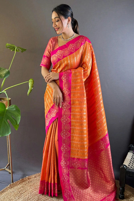 Orange Silk Woven Saree NCSD12910182