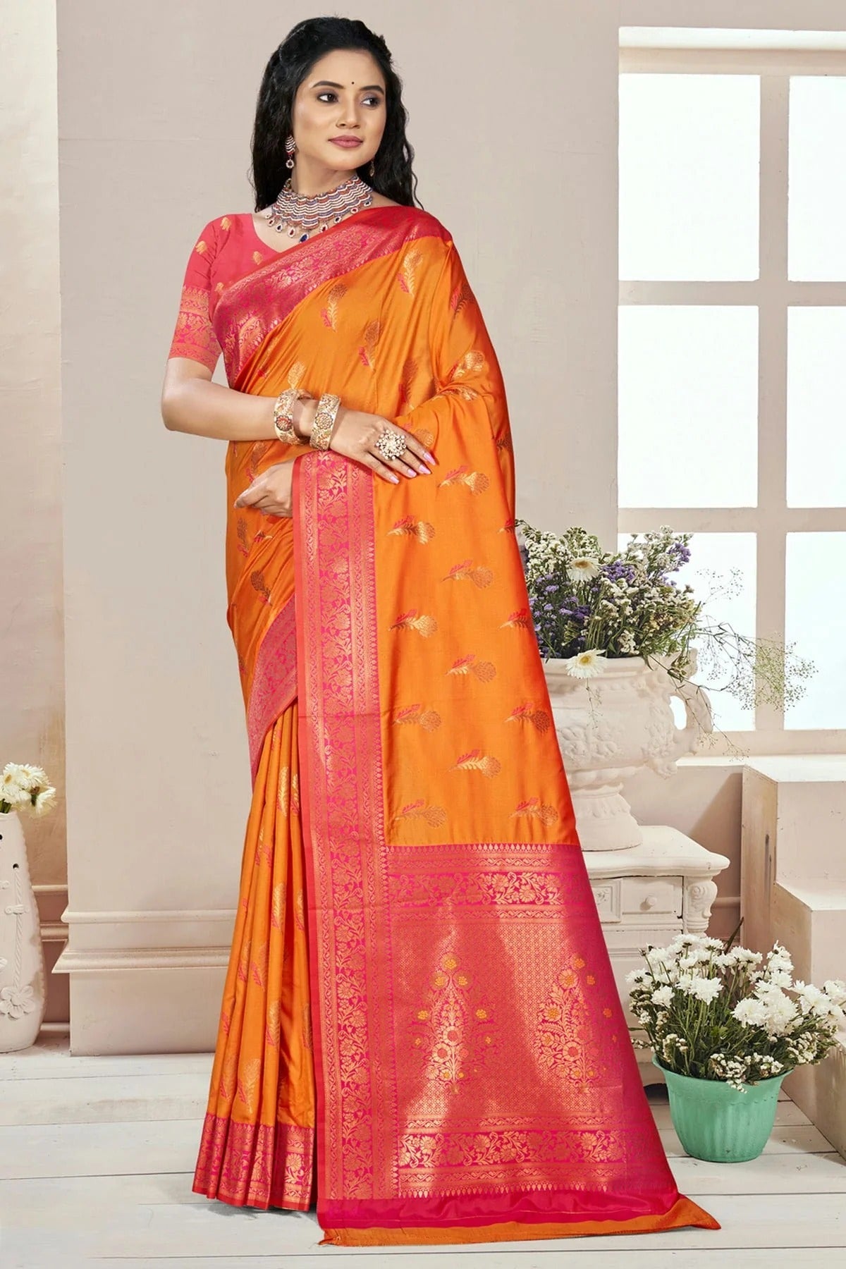 Orange Silk Woven Traditional Saree NCSD11010266