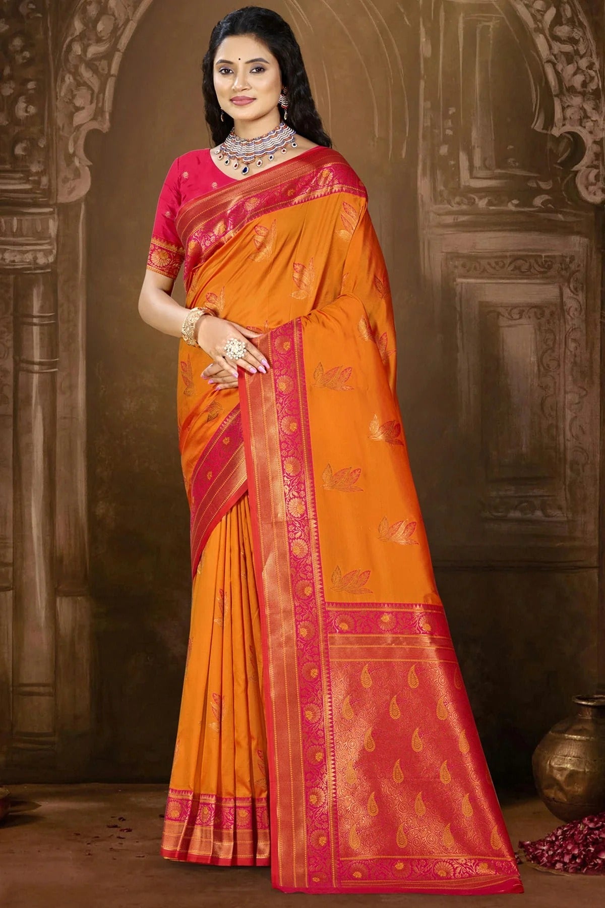 Orange Silk Woven Traditional Saree NCSD11010280