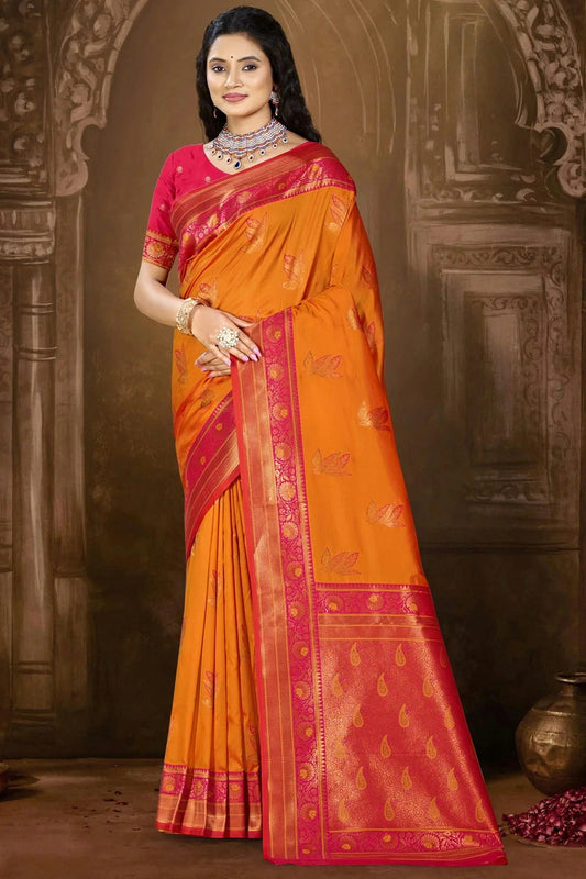 Orange Silk Woven Traditional Saree NCSD11010280
