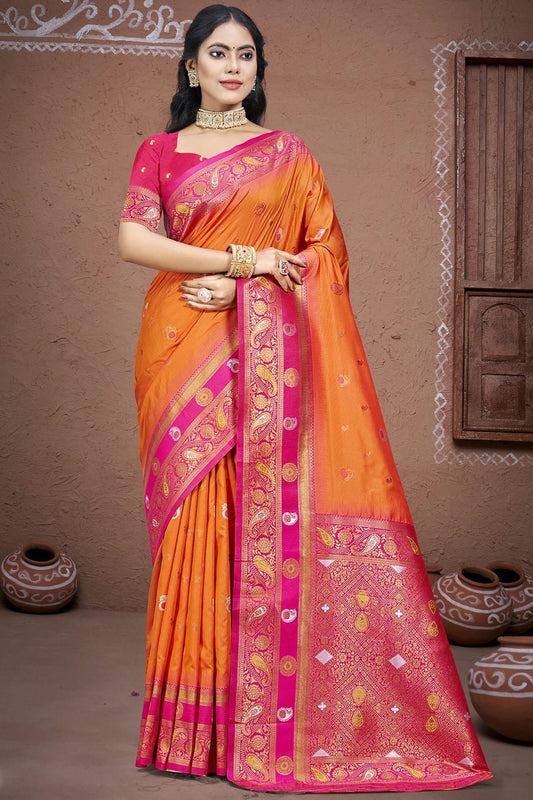 Orange Silk Woven Traditional Saree NCSD11010299