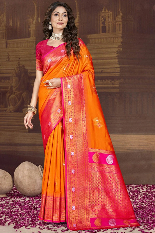 Orange Silk Woven Traditional Saree NCSD11010337