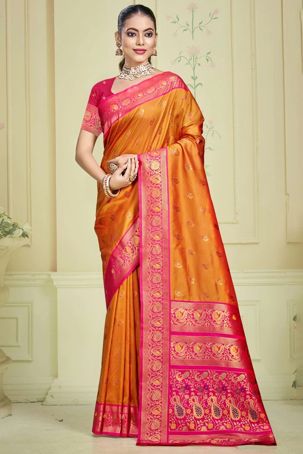 Orange Silk Woven Traditional Saree NCSD11010376