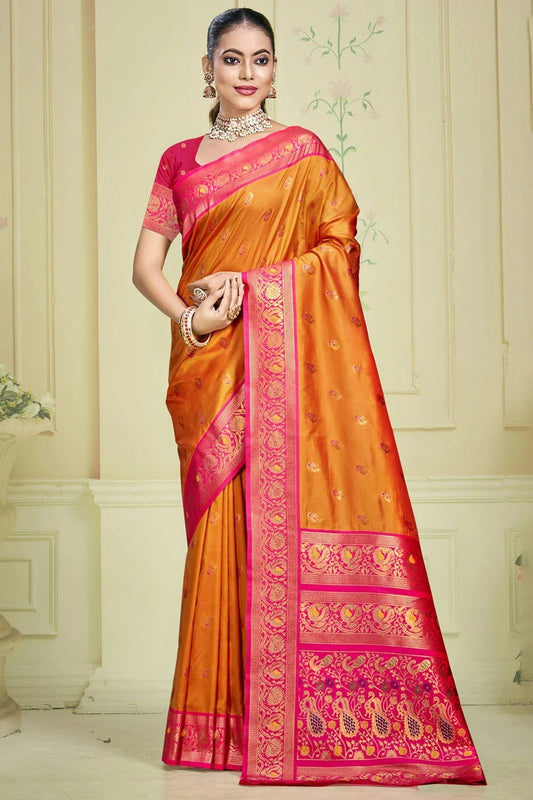 Orange Silk Woven Traditional Saree NCSD11010376