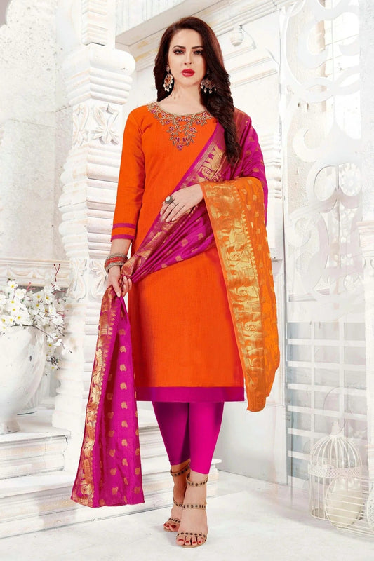 Orange Unstitched Cotton South Slub Straight Suit NCUS11610266
