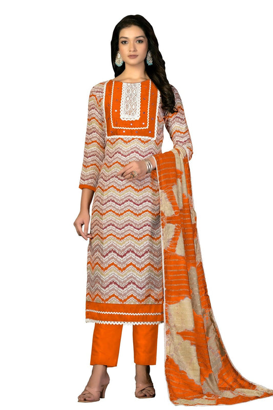 Orange Unstitched Cotton Straight Suit NCUS11610348