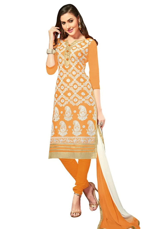 Orange Unstitched Glaze Cotton Churidar Suit NCUS11610222