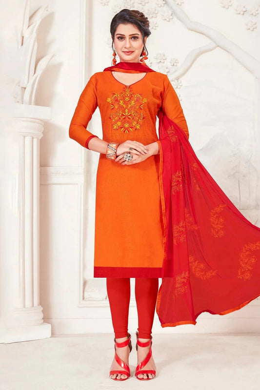 Orange Unstitched Modal Silk Churidar Suit NCUS11610254
