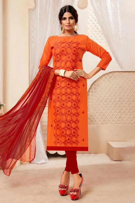 Orange Unstitched Modal Silk Straight Suit NCUS11610242